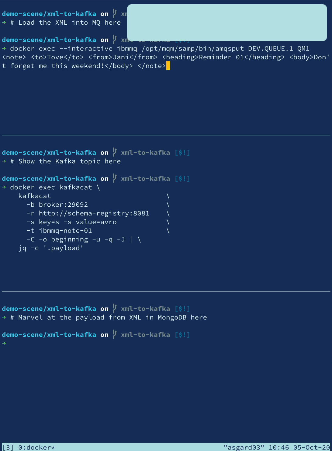 Streaming XML messages from IBM MQ through Apache Kafka into MongoDB